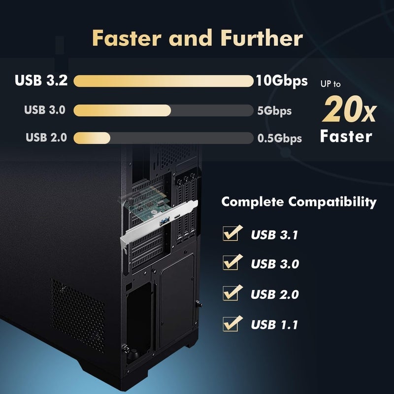 Binardat PCIE to USB 3.2 Gen2 10Gbps Expansion Card, 2 Port USB Type-A and Type-C Ports, Self-Powered, Low Profile Bracket, USB3.2 Hub Controller Adapter for Windows 10/11 - Image 3